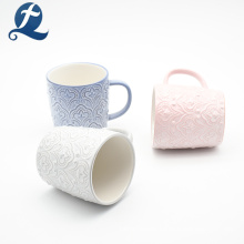 Hot Sales Modern Design Ceramic Relief Cup Mug With Handle